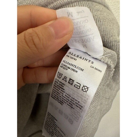 AllSaints Cordum Crewneck Sweatshirt Gray Cotton Blend Fleece Basic Men's Medium - Picture 7 of 10